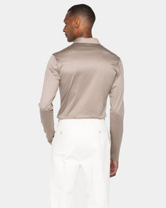 Taupe Long Sleeve Half Zip Polo 100% Egyptian Cotton | Filatori