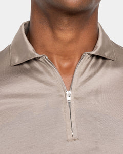 Taupe Long Sleeve Half Zip Polo 100% Egyptian Cotton | Filatori