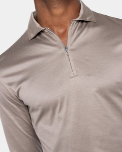 Taupe Long Sleeve Half Zip Polo 100% Egyptian Cotton | Filatori