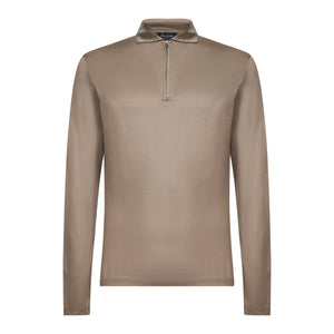 Taupe Long Sleeve Half Zip Polo 100% Egyptian Cotton | Filatori