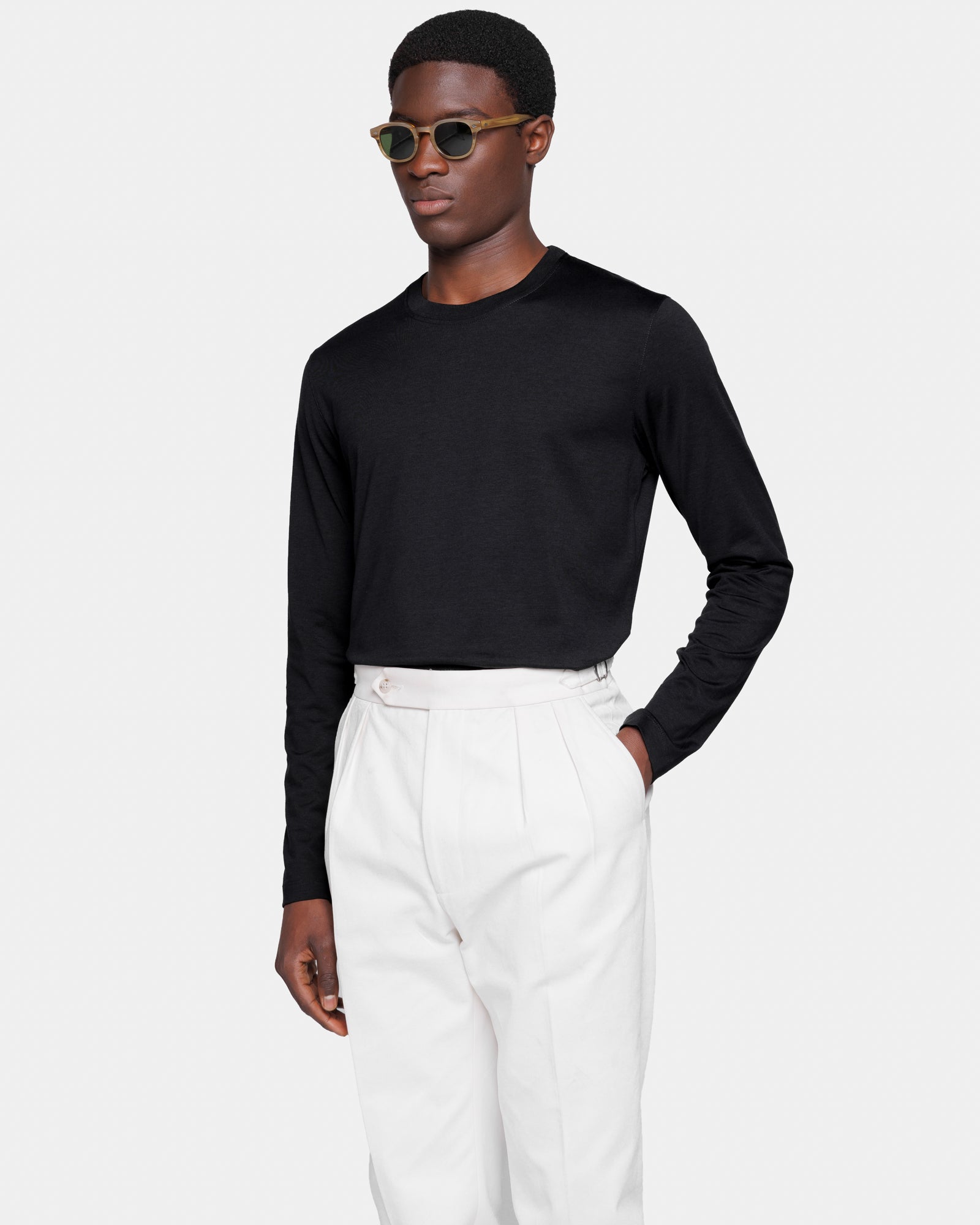 Black Soft Long Sleeved T-Shirt Silk Cotton | Filatori 