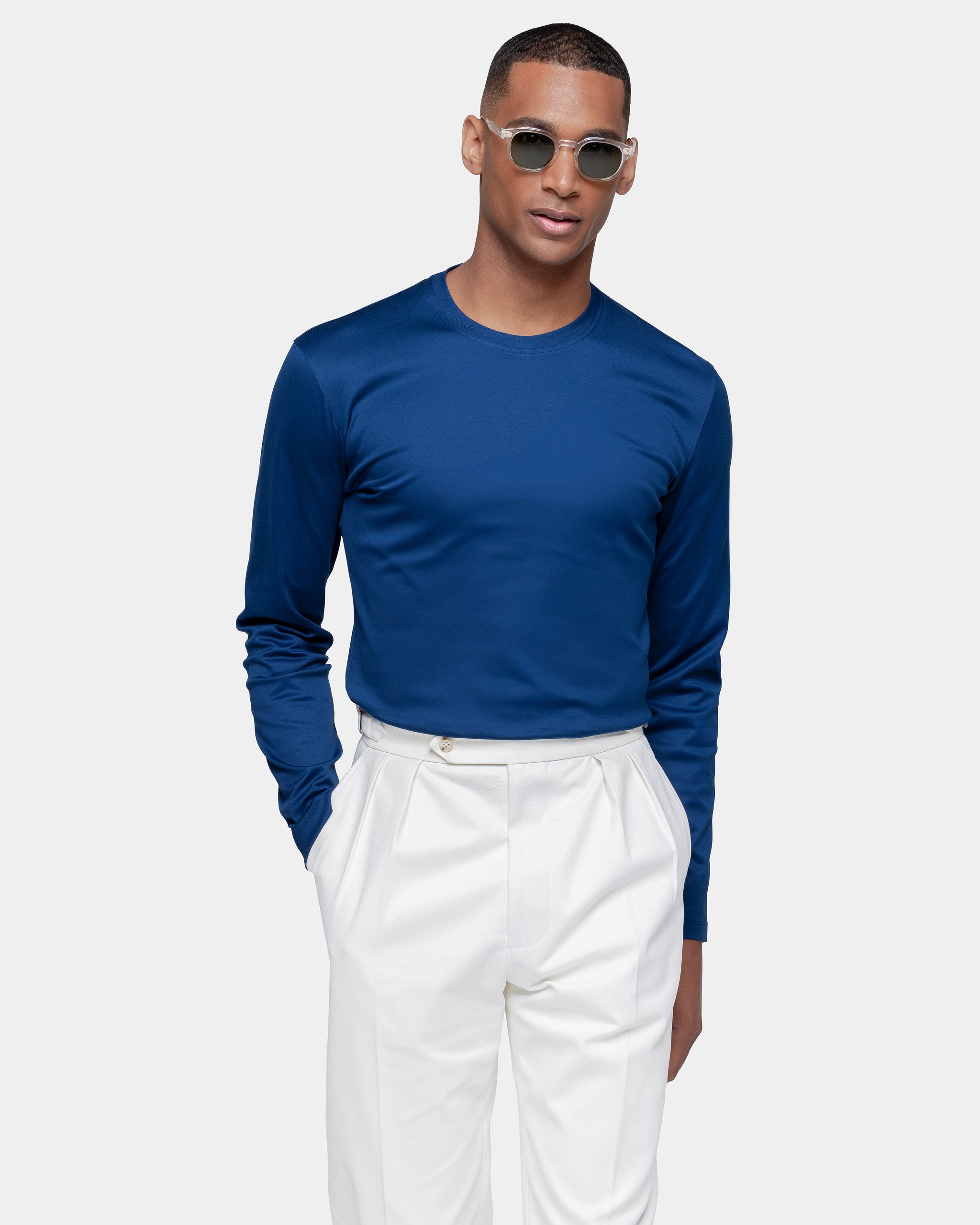 Blue Marine Long Sleeve T-Shirt 100% Ultra-fine Supima Cotton | Filatori 