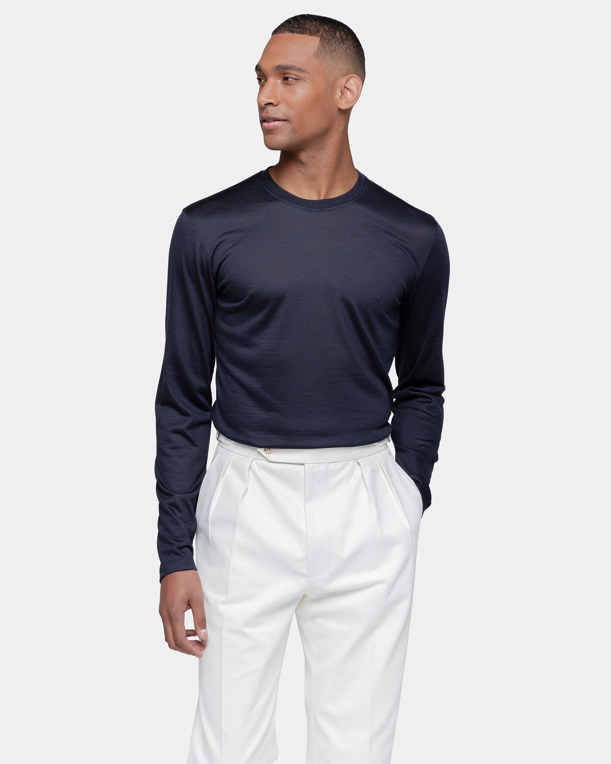 Blue Tech Long Sleeve T-Shirt in Extrafine Merino Wool | Filatori 