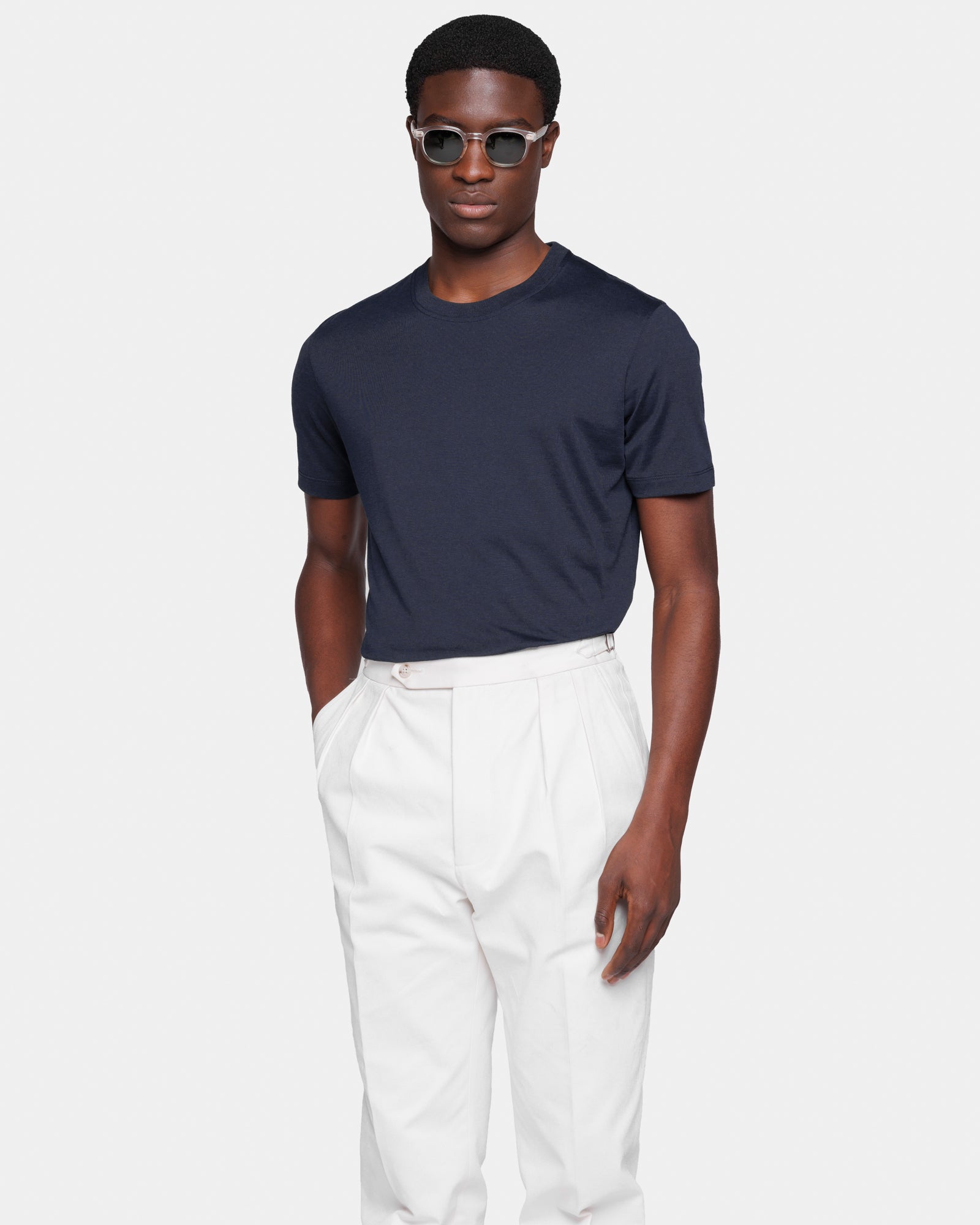 T-shirt met korte mouwen soft effen blauw zijde katoen | Filatori