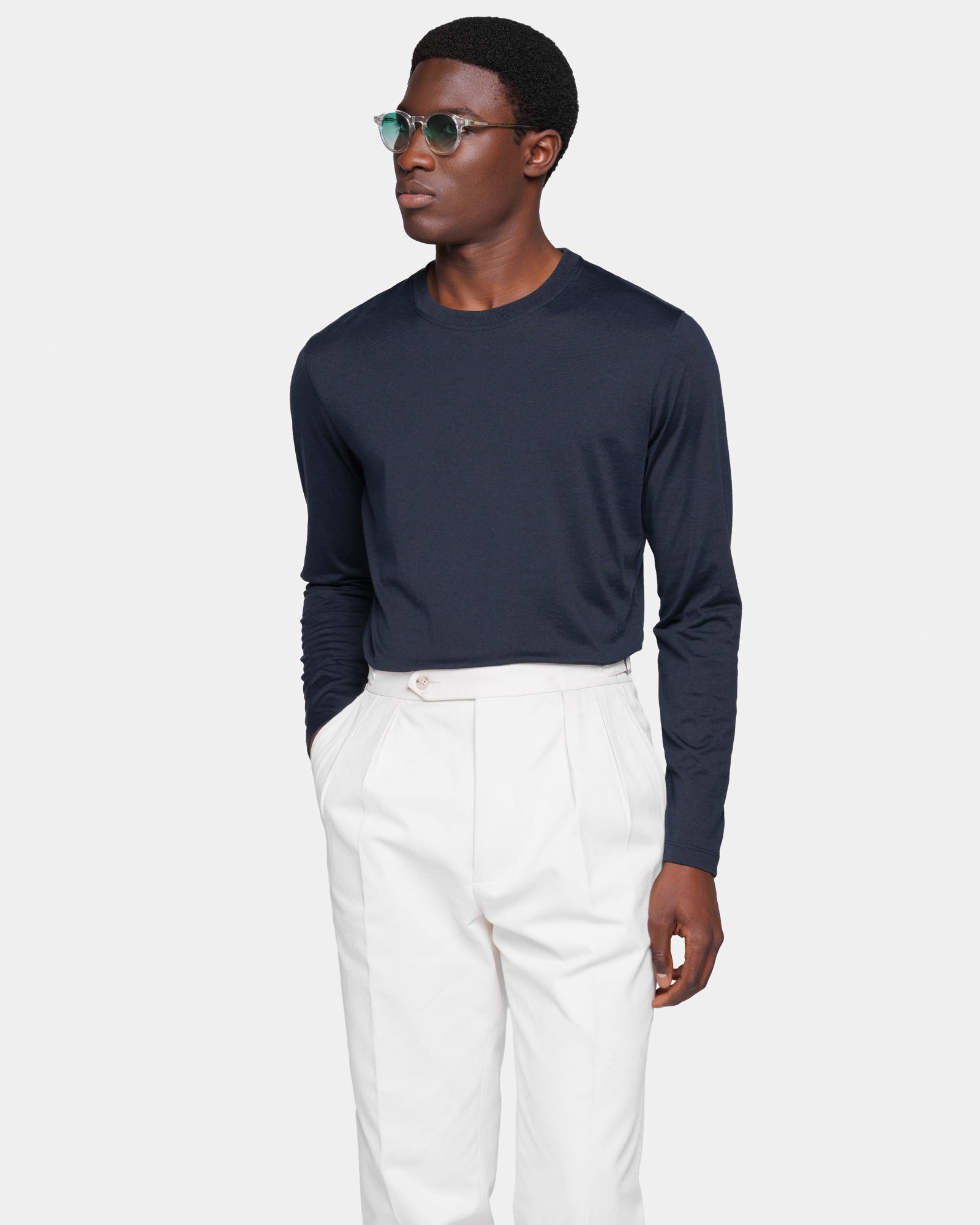 T-shirt met lange mouwen soft effen blauw zijde katoen | Filatori