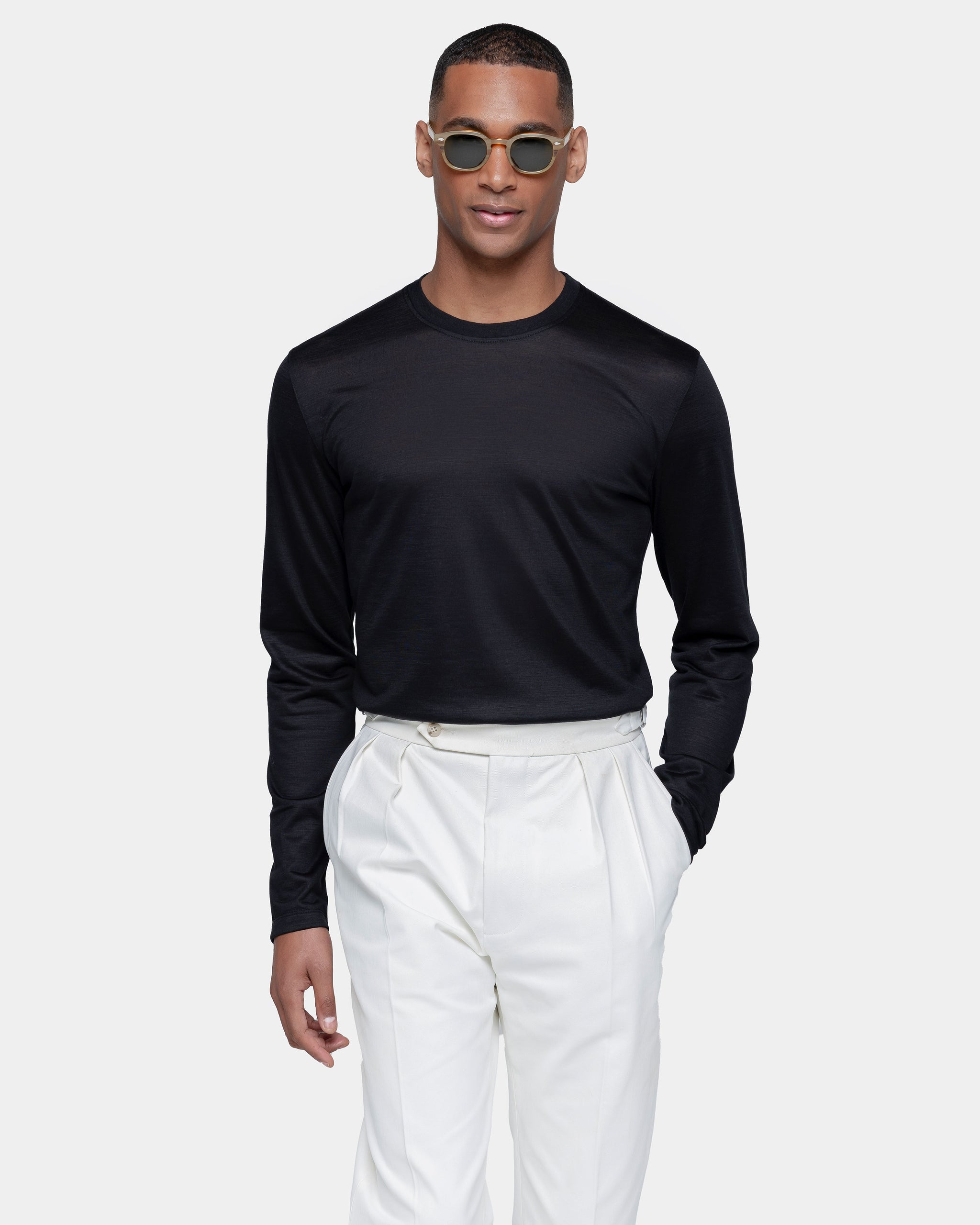 Black Tech Long Sleeve T-Shirt in Extrafine Merino Wool| Filatori 