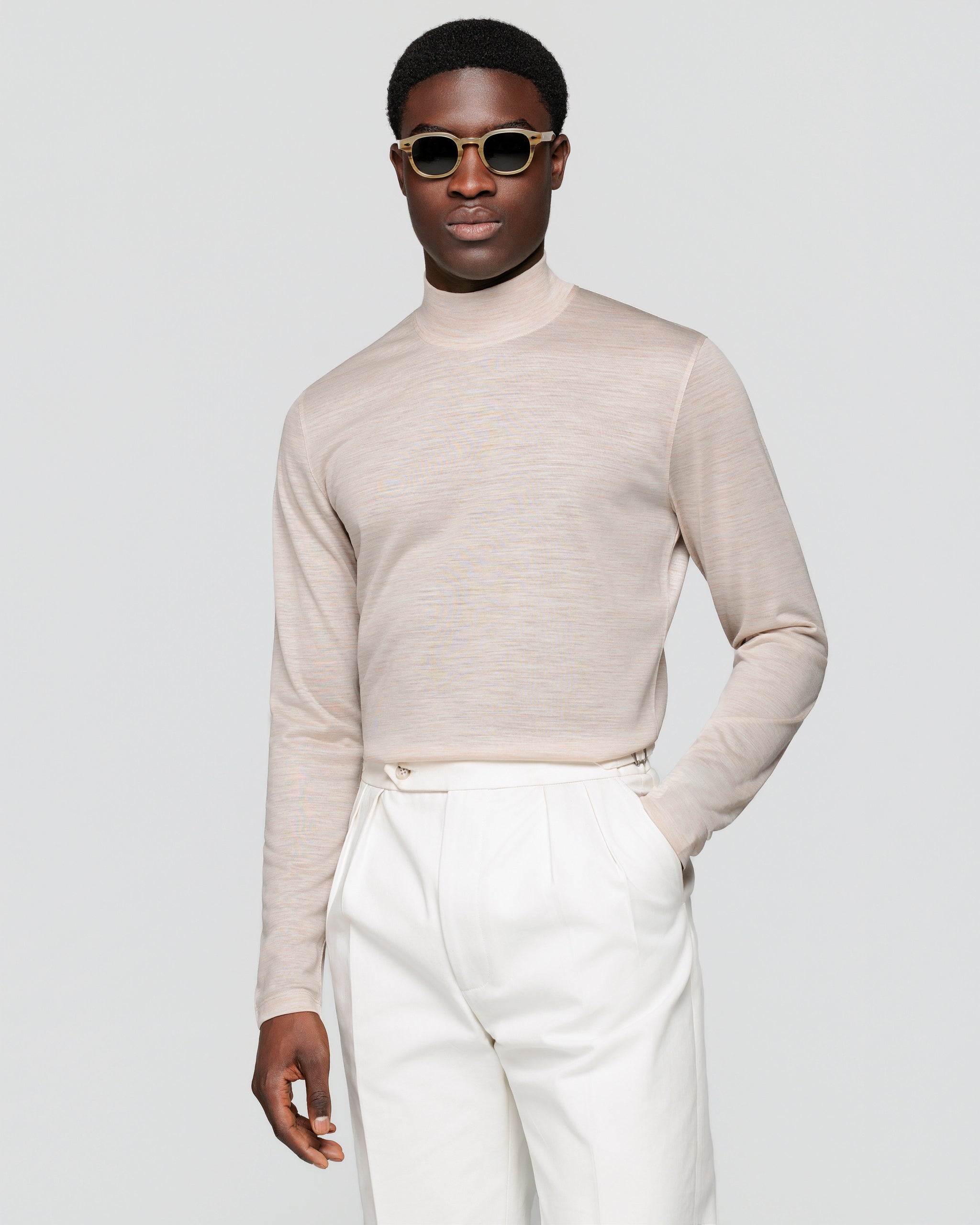 Tech langemouw highneck T-shirt effen Bruin extrafijne Merinowol | Filatori