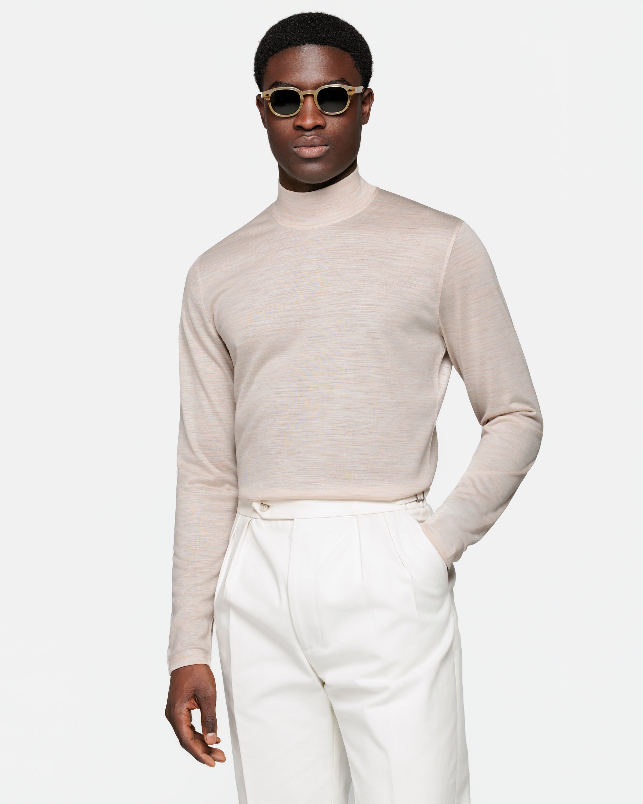 Tech langemouw highneck T-shirt effen Bruin extrafijne Merinowol | Filatori