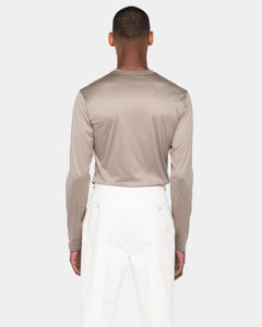 Taupe T-shirt lange Mouw 100% Egyptisch Katoen | Filatori