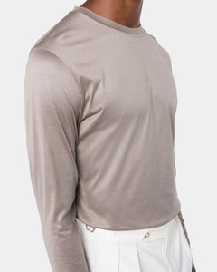 Taupe Long Sleeved T-Shirt 100% Egyptian Cotton | Filatori 