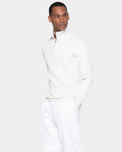 Natural White Half zip sweatshirt in Cotton Cashmere | Filatori